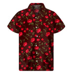 Red Rose Floral Flower Pattern Print Men's Short Sleeve Shirt