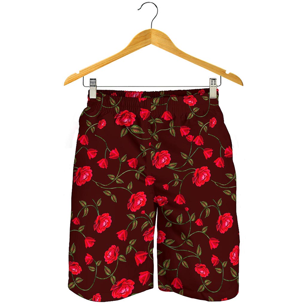 Red Rose Floral Flower Pattern Print Men's Shorts