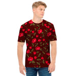 Red Rose Floral Flower Pattern Print Men's T-Shirt