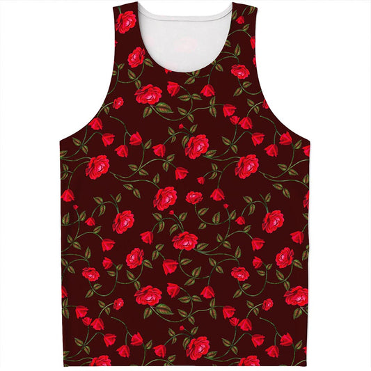 Red Rose Floral Flower Pattern Print Men's Tank Top