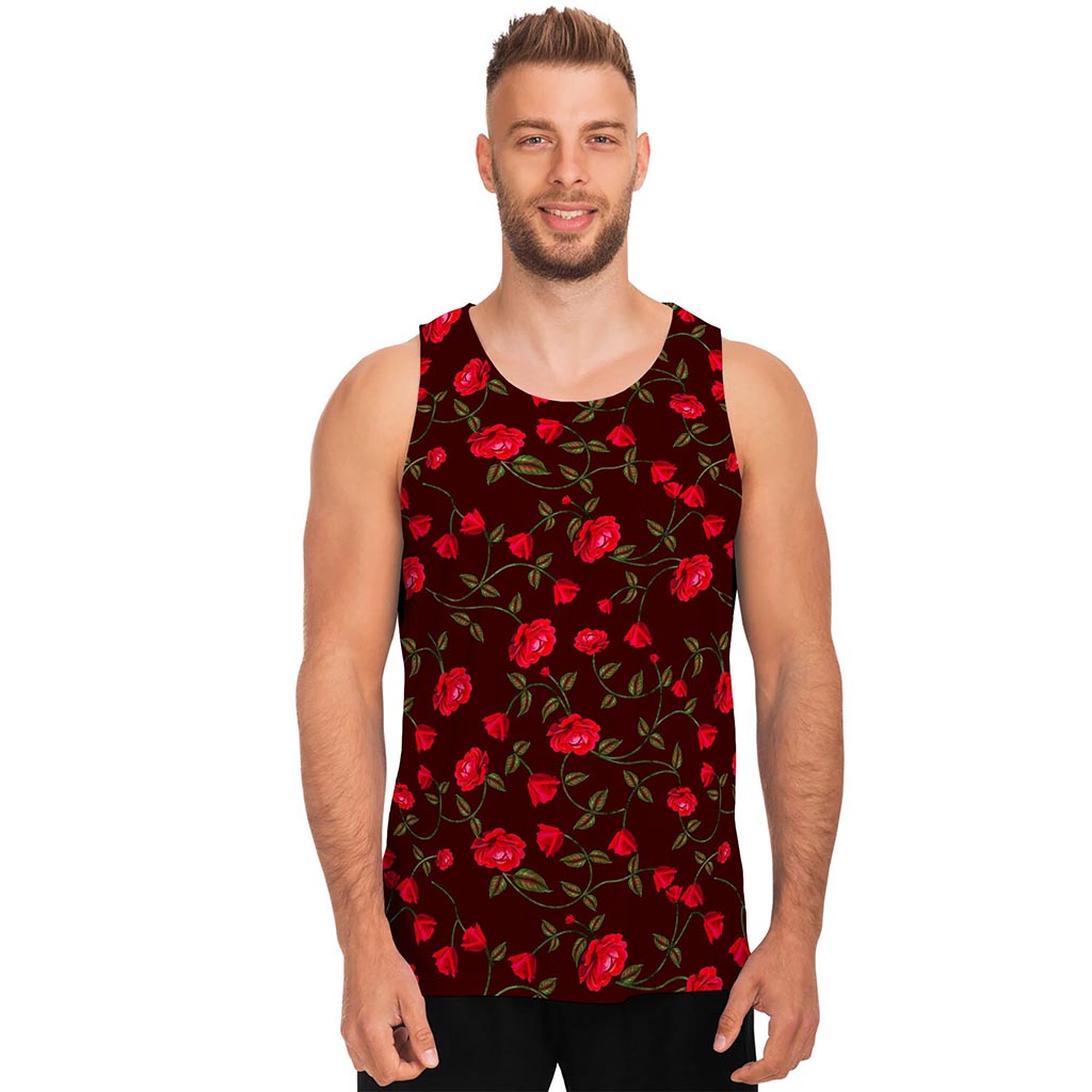 Red Rose Floral Flower Pattern Print Men's Tank Top