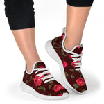 Red Rose Floral Flower Pattern Print Mesh Knit Shoes GearFrost