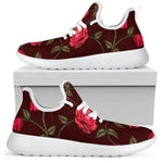 Red Rose Floral Flower Pattern Print Mesh Knit Shoes GearFrost