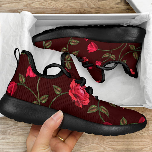 Red Rose Floral Flower Pattern Print Mesh Knit Shoes GearFrost