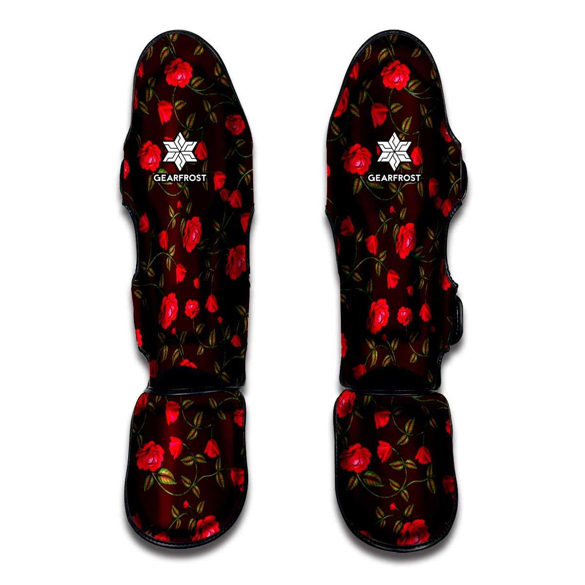 Red Rose Floral Flower Pattern Print Muay Thai Shin Guard