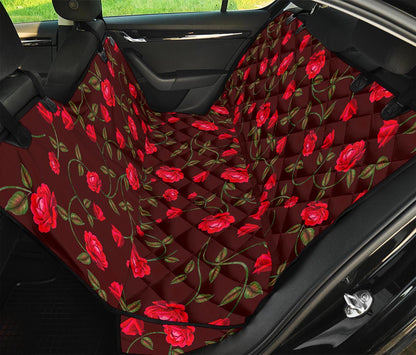 Red Rose Floral Flower Pattern Print Pet Car Back Seat Cover