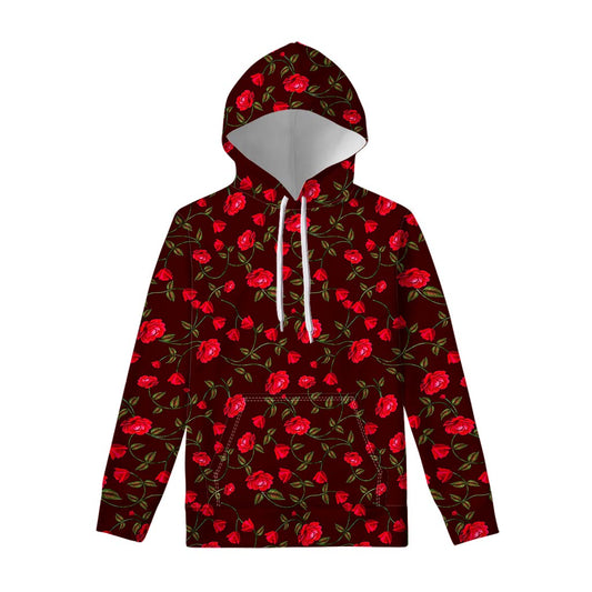 Red Rose Floral Flower Pattern Print Pullover Hoodie