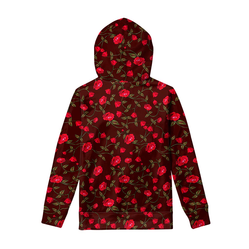 Red Rose Floral Flower Pattern Print Pullover Hoodie