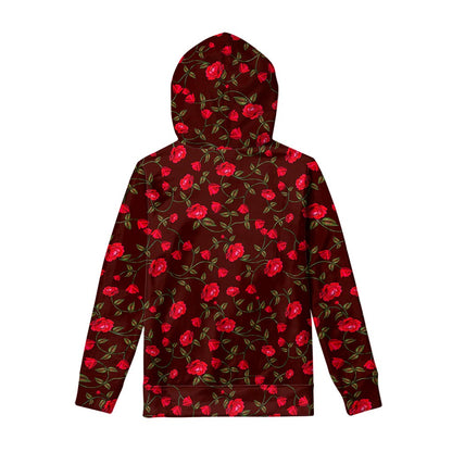 Red Rose Floral Flower Pattern Print Pullover Hoodie