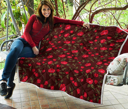 Red Rose Floral Flower Pattern Print Quilt