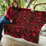 Red Rose Floral Flower Pattern Print Quilt