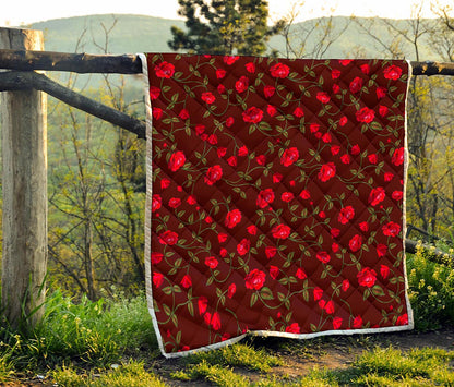 Red Rose Floral Flower Pattern Print Quilt