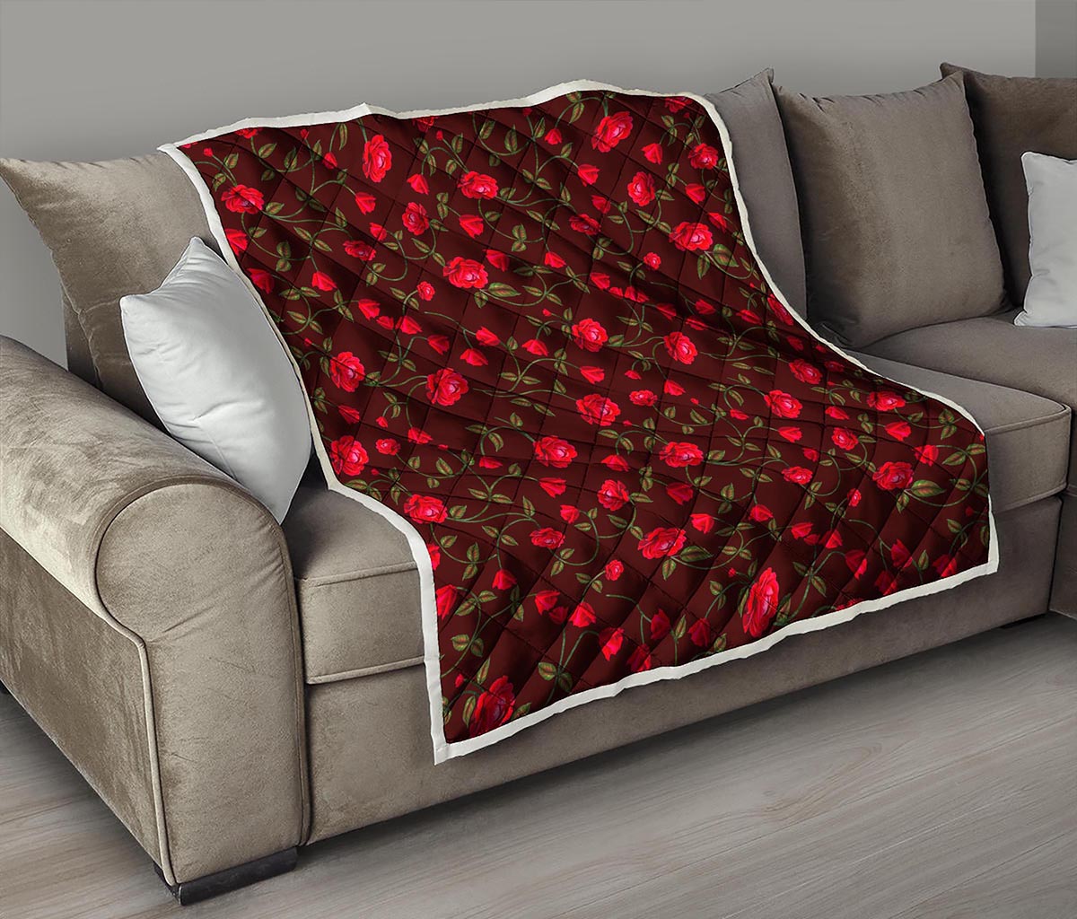 Red Rose Floral Flower Pattern Print Quilt