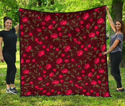Red Rose Floral Flower Pattern Print Quilt