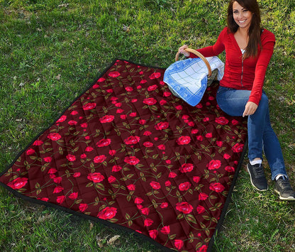 Red Rose Floral Flower Pattern Print Quilt