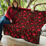 Red Rose Floral Flower Pattern Print Quilt