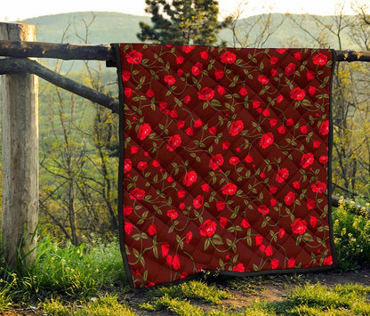 Red Rose Floral Flower Pattern Print Quilt