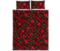 Red Rose Floral Flower Pattern Print Quilt Bed Set