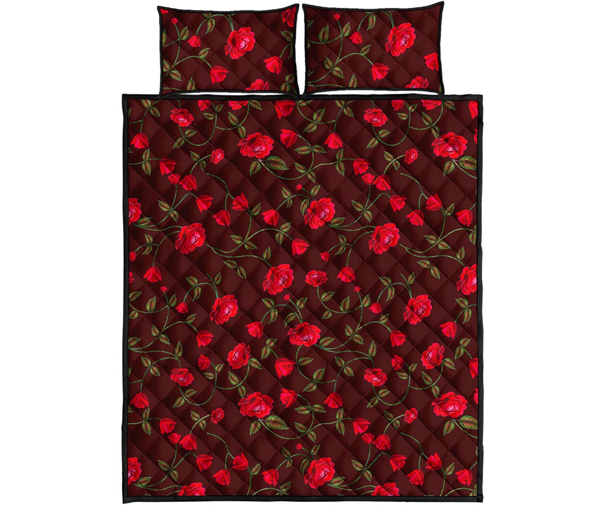 Red Rose Floral Flower Pattern Print Quilt Bed Set