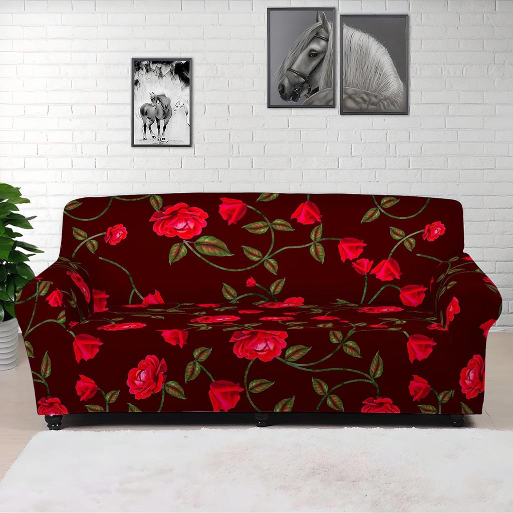 Red Rose Floral Flower Pattern Print Sofa Cover