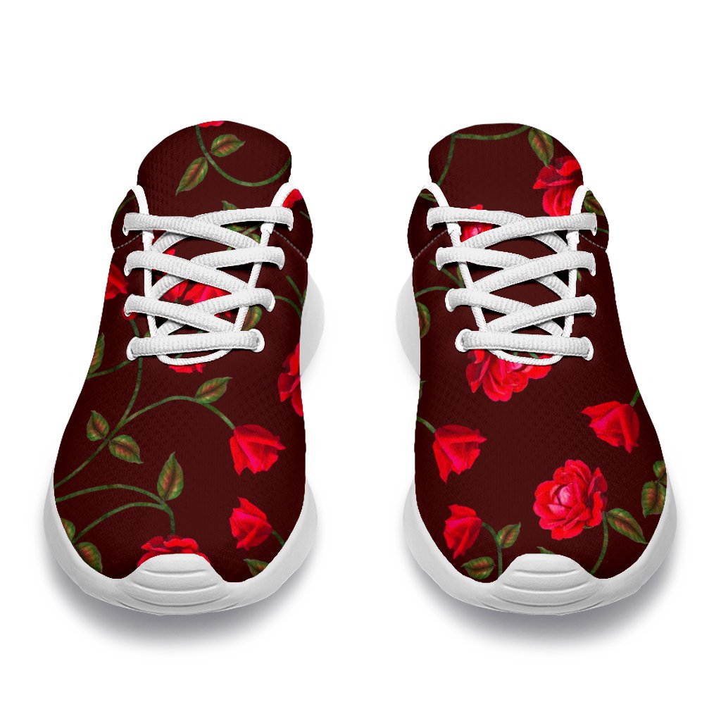 Red Rose Floral Flower Pattern Print Sport Shoes GearFrost