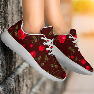 Red Rose Floral Flower Pattern Print Sport Shoes GearFrost