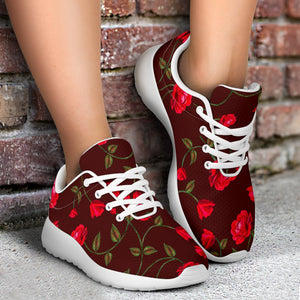 Red Rose Floral Flower Pattern Print Sport Shoes GearFrost