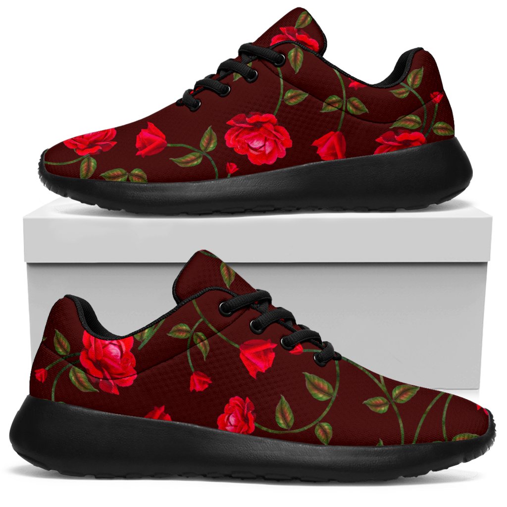 Red Rose Floral Flower Pattern Print Sport Shoes GearFrost