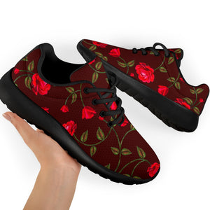 Red Rose Floral Flower Pattern Print Sport Shoes GearFrost