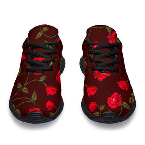 Red Rose Floral Flower Pattern Print Sport Shoes GearFrost