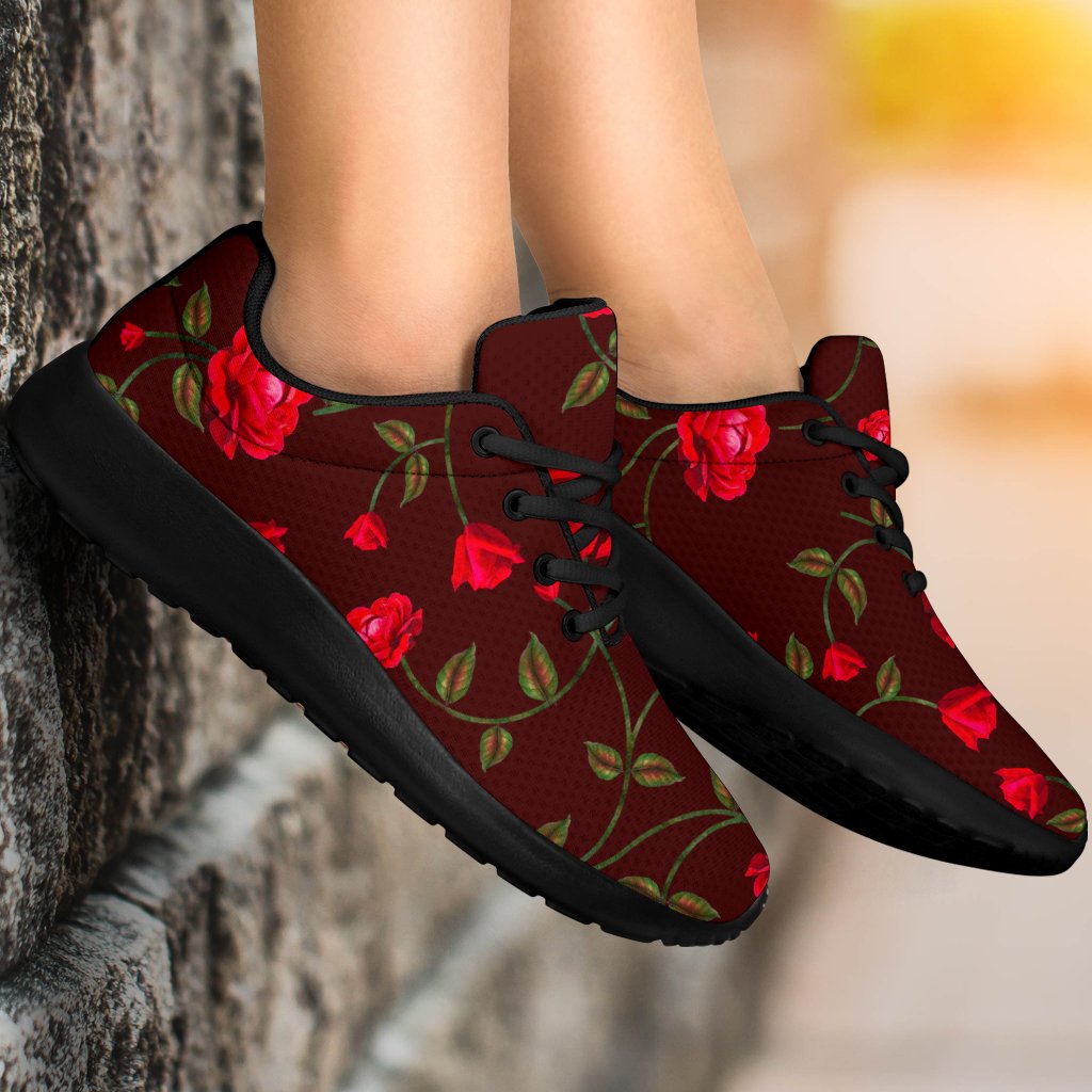 Red Rose Floral Flower Pattern Print Sport Shoes GearFrost