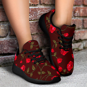 Red Rose Floral Flower Pattern Print Sport Shoes GearFrost