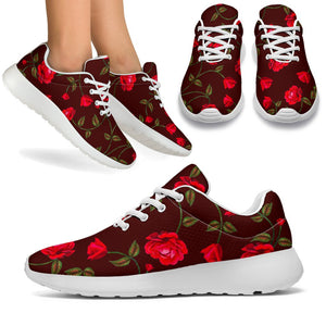 Red Rose Floral Flower Pattern Print Sport Shoes GearFrost