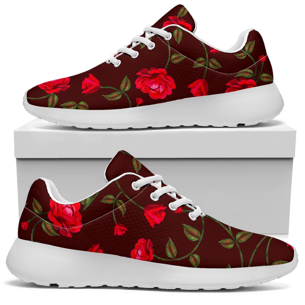 Red Rose Floral Flower Pattern Print Sport Shoes GearFrost