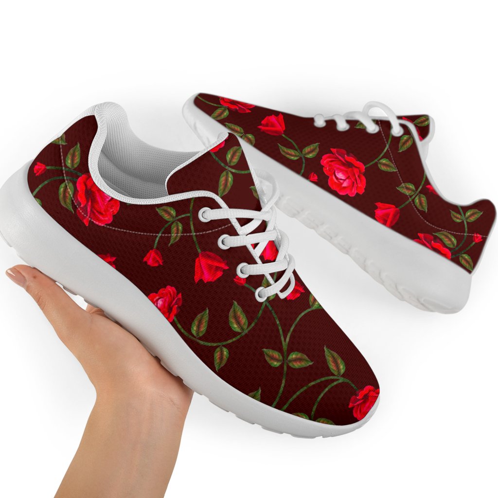 Red Rose Floral Flower Pattern Print Sport Shoes GearFrost