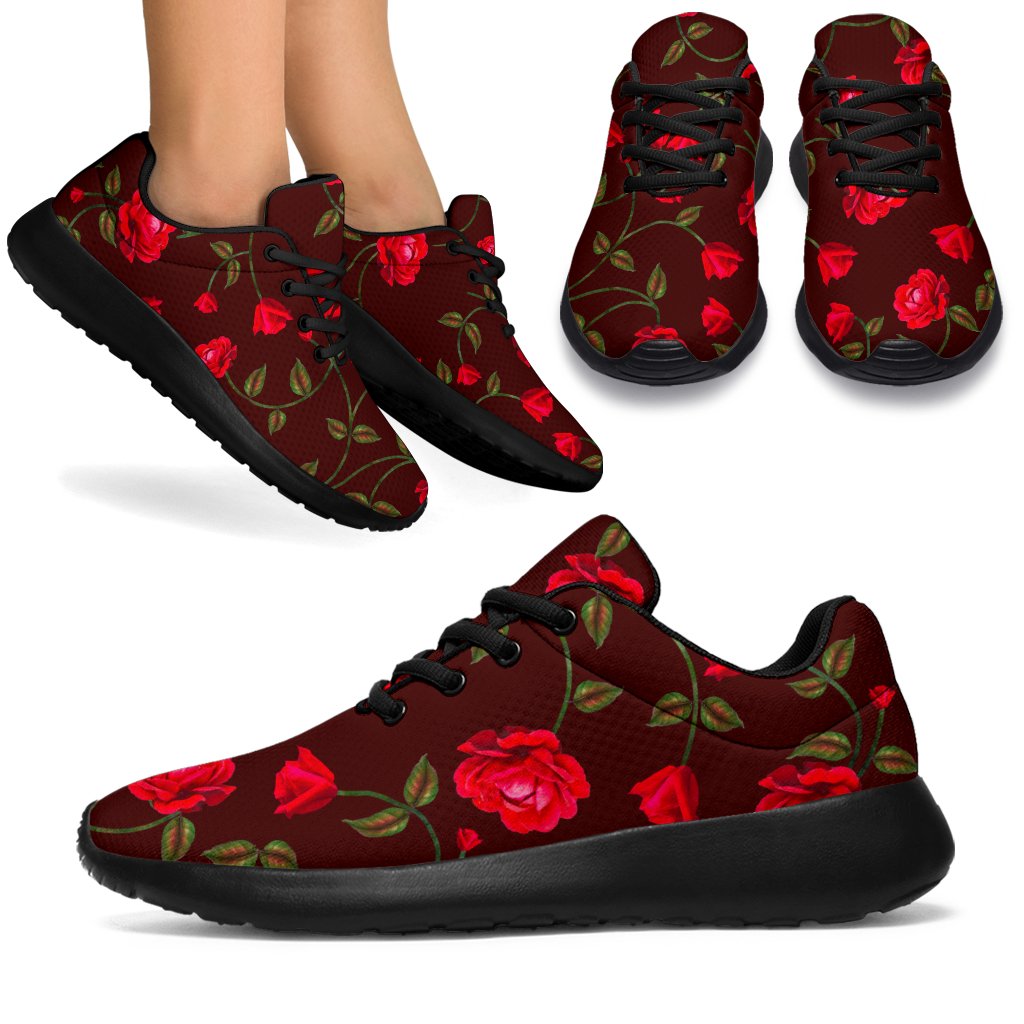 Red Rose Floral Flower Pattern Print Sport Shoes GearFrost