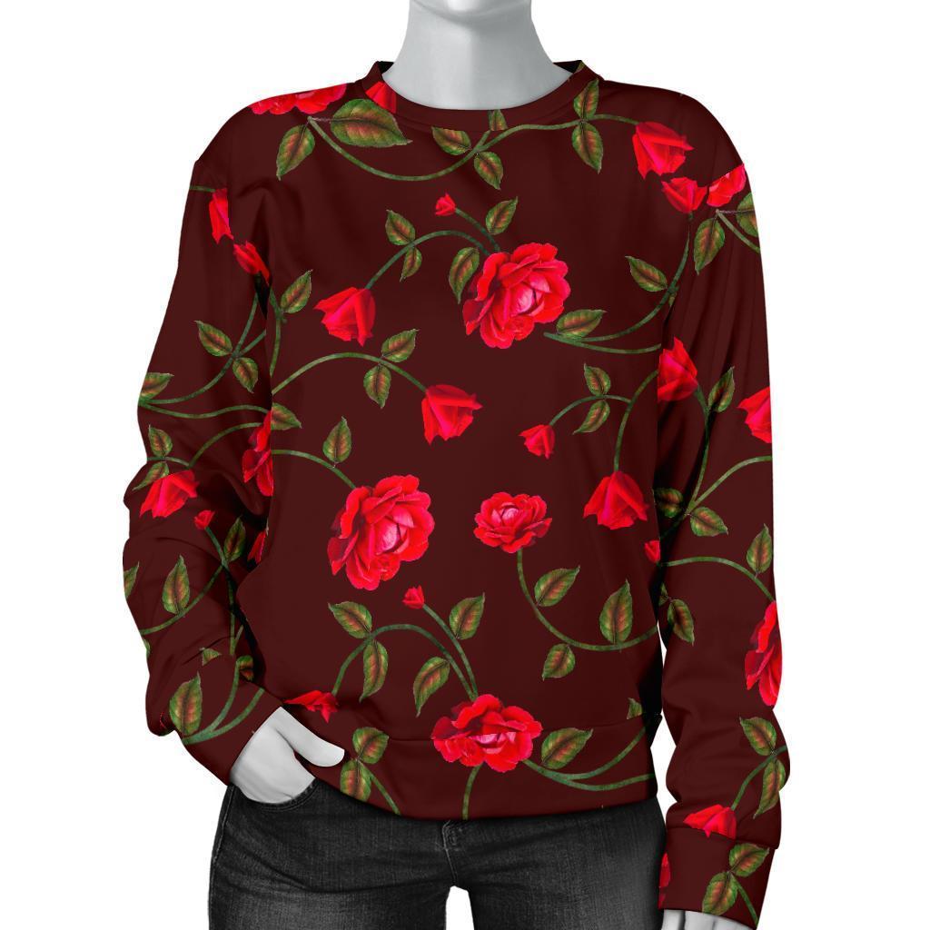 Red Rose Floral Flower Pattern Print Women's Crewneck Sweatshirt GearFrost