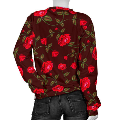 Red Rose Floral Flower Pattern Print Women's Crewneck Sweatshirt GearFrost
