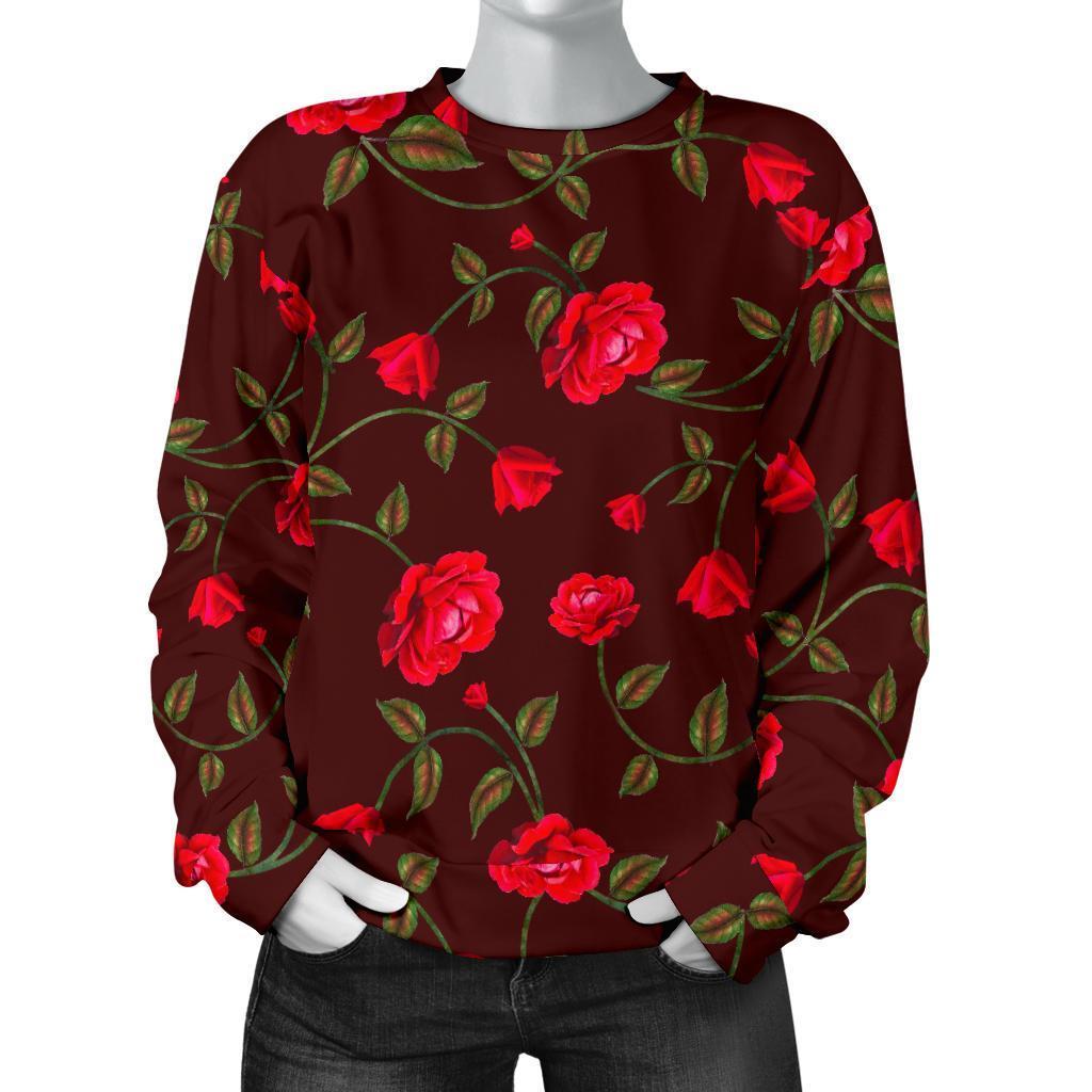 Red Rose Floral Flower Pattern Print Women's Crewneck Sweatshirt GearFrost