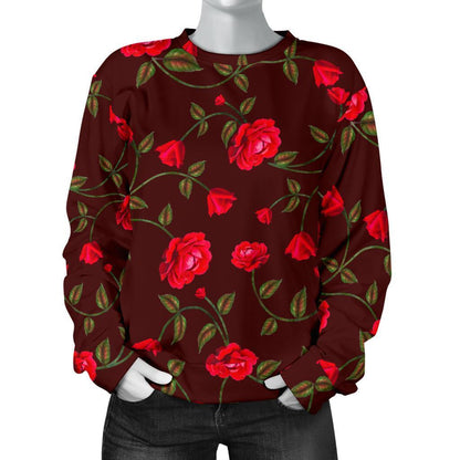 Red Rose Floral Flower Pattern Print Women's Crewneck Sweatshirt GearFrost
