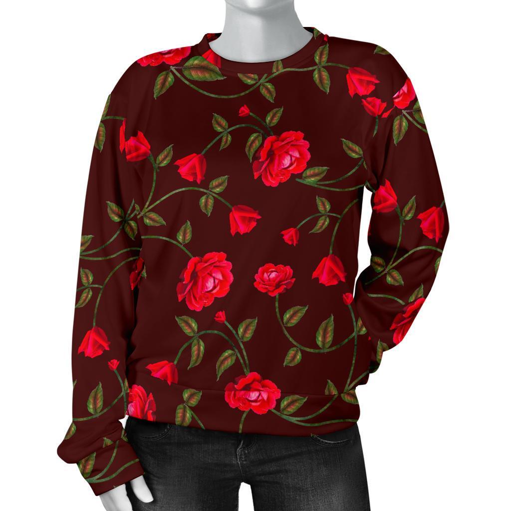 Red Rose Floral Flower Pattern Print Women's Crewneck Sweatshirt GearFrost