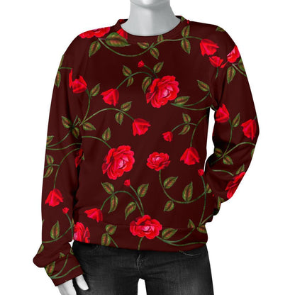 Red Rose Floral Flower Pattern Print Women's Crewneck Sweatshirt GearFrost