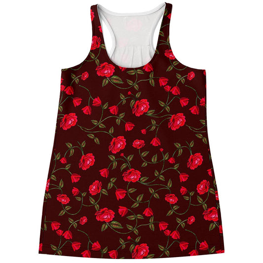 Red Rose Floral Flower Pattern Print Women's Racerback Tank Top