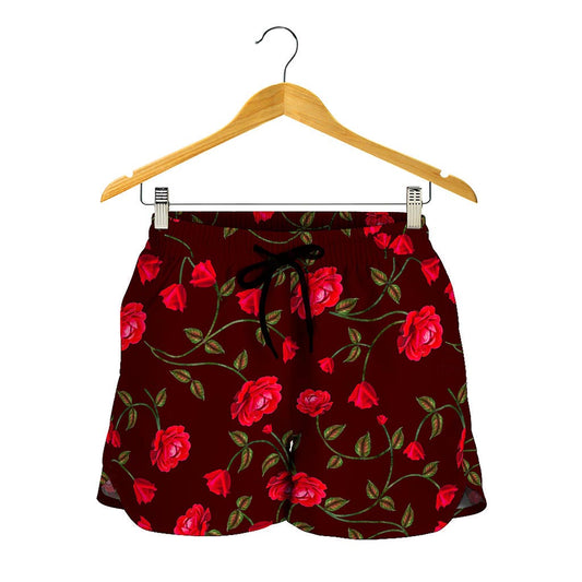 Red Rose Floral Flower Pattern Print Women's Shorts