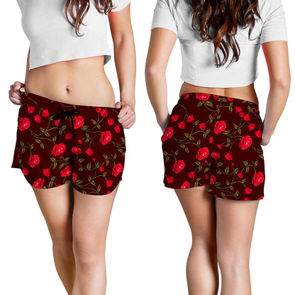 Red Rose Floral Flower Pattern Print Women's Shorts