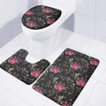 Red Rose Floral Pattern Print 3 Piece Bath Mat Set