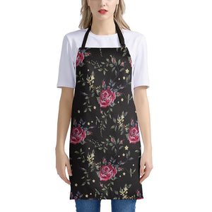 Red Rose Floral Pattern Print Apron