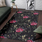 Red Rose Floral Pattern Print Area Rug GearFrost