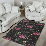 Red Rose Floral Pattern Print Area Rug GearFrost