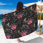 Red Rose Floral Pattern Print Beach Sarong Wrap